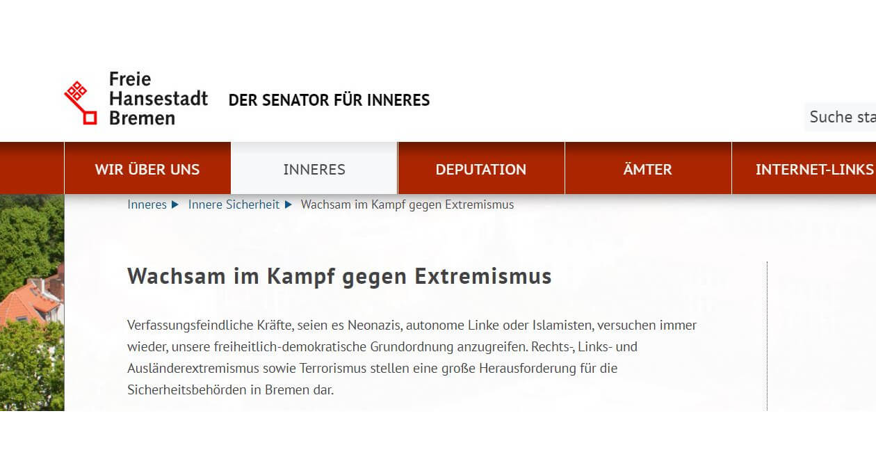 Screenshot der Website des Senators für Inneres